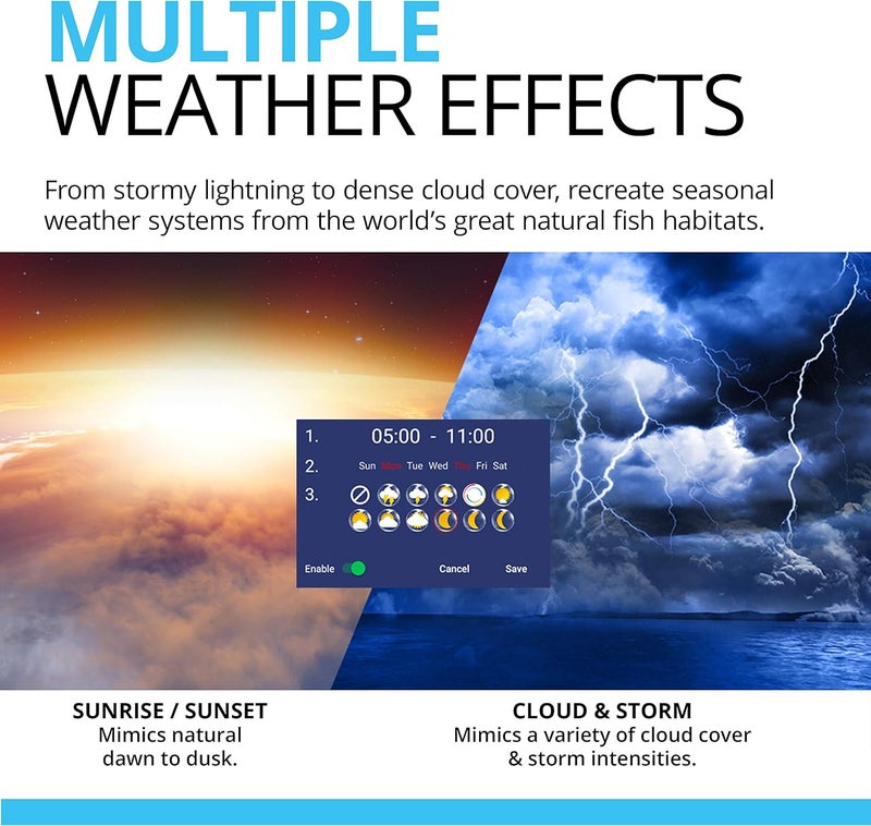 Fluval ضوء حوض السمك LED Aquasky 2.0 – 12W، 15–24" – RGB قابل للتعديل وLEDs بيضاء 6500K | تحكم عبر التطبيق مع تأثيرات الطقس | أحواض مياه عذبة وأحواض بحرية للأسماك فقط | حوامل قابلة للتمديد - Image 4
